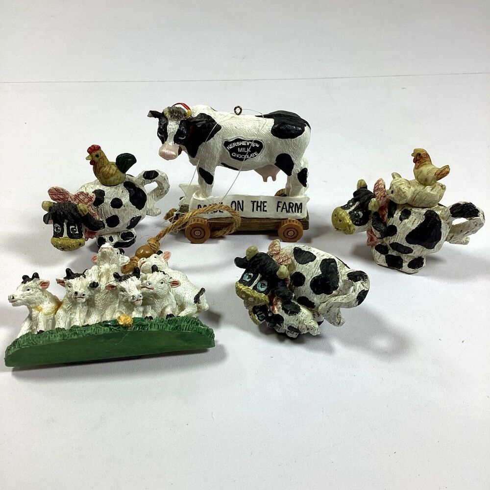 Cow Figure Lot Hersheys Made On Farm Ornament Stacking Resin Bucket Herd Magnet